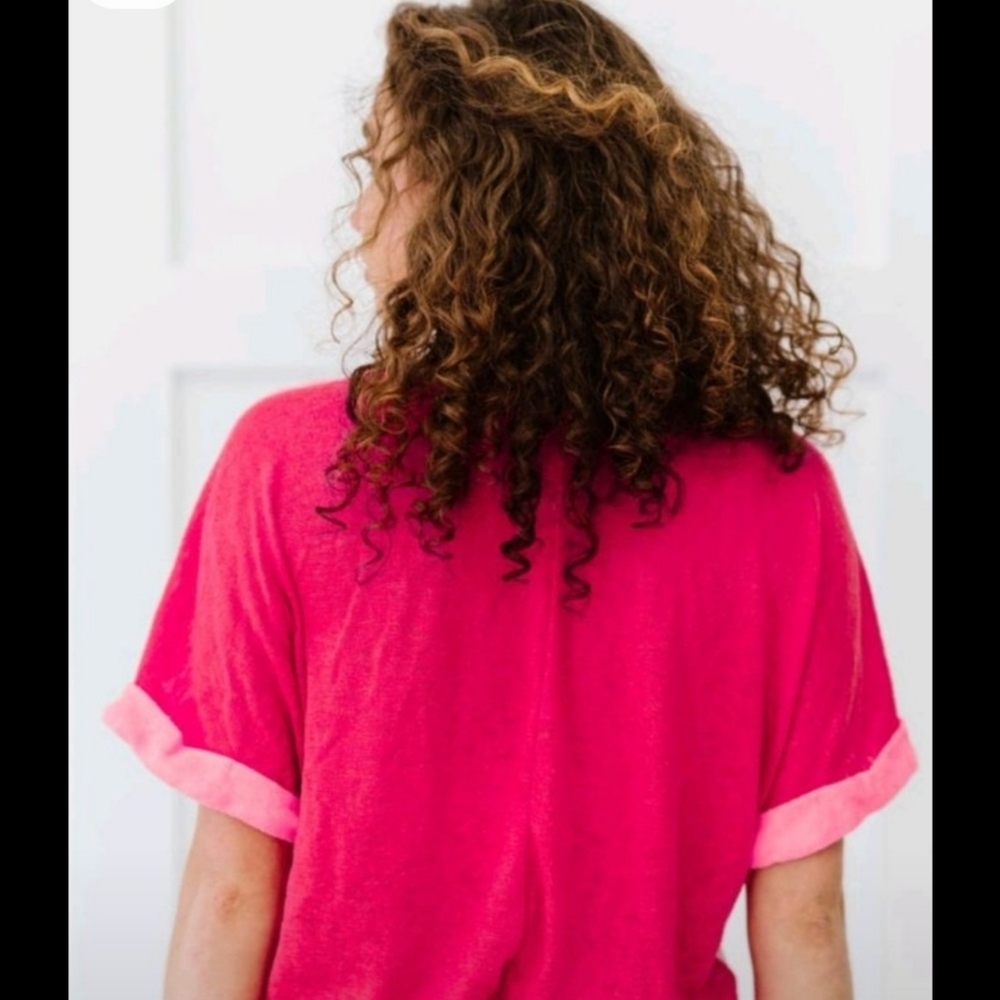 BiBi Pink and White Graphic Cuffed Sleeve Tee - Picture 5 of 7